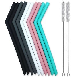 Reusable Straws Flexible Silicone Drinking with Brush