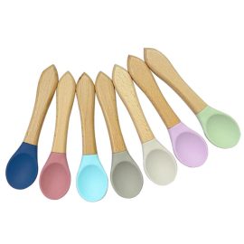 Baby Spoons Silicone Wooden Feeding Set BPA Free