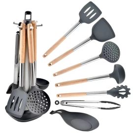 8-piece Kitchen Utensils New Silicone Spatula Set Wooden Stainless steel Handle Rotatable Kitchen Utensils with Silicone Spatula